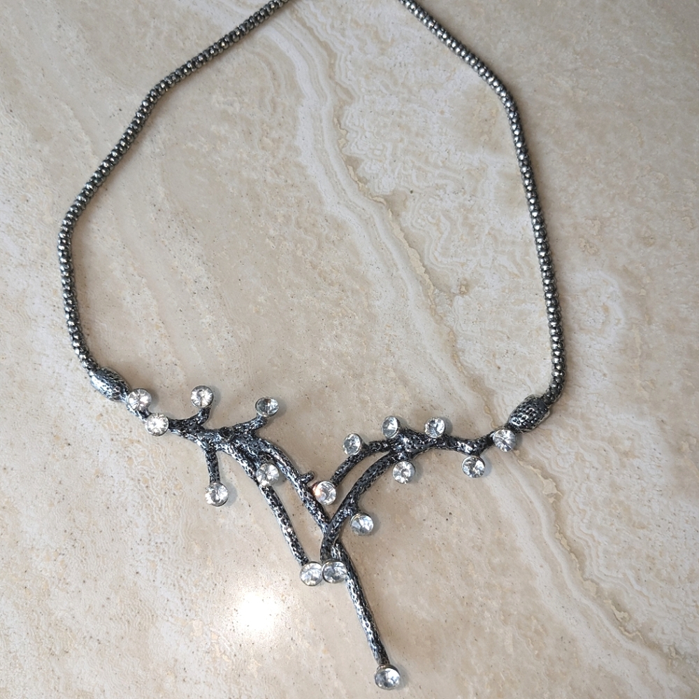 Beautiful Silver Coral/Crystal Necklace Holiday Statement Piece One of A Kind